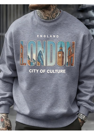Startmore Tarzsokak Londra Şehir Desenli Kazak Erkek Sokak Bisiklet Yaka Kazak Polar Tüm Maç Spor Giyim Hipster S Gri