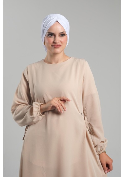 Hürrem Bone Beyaz Pratik Hazır Geçmeli Tesettür Bone Sandy Büzgülü Salaş 2119 42 Beyaz