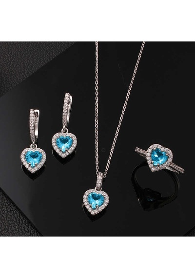 Gümüş Turkuaz Taşlı Kalpli Kadın Set Sl6054 09926710