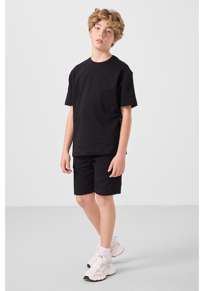 Siyah Pamuklu Oversize Fit Dokuma Hafif Esnek Chino Erkek Çocuk Şort Takım - 11276 Siyah