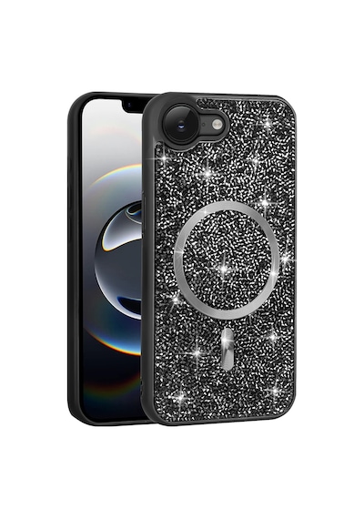 Apple iPhone Uyumlu,  17e Kılıf Pırlanta Tasarımlı M-safe Şarj Özellikli Zore Mozaik Silikon Kapak - Titanyum-gri Titanyum - Gri