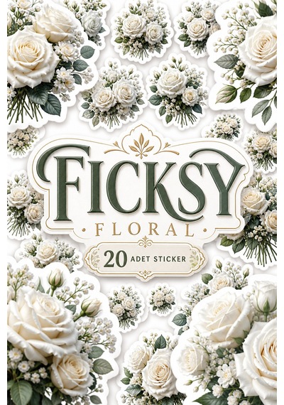 Beyaz Gül Çiçek Sticker Seti - 20 Adet Etiket Çıkartma Diğer