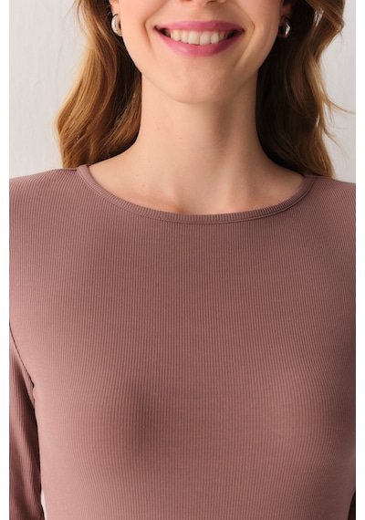 Suwen Fine Rib Modal Ribanalı Body St6004612019 Kahverengi
