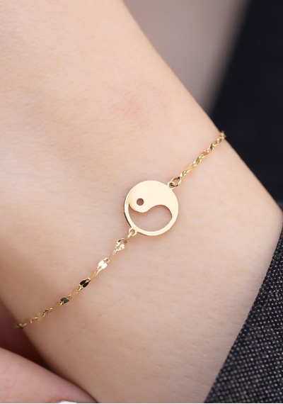 14 Ayar Altın Aynalı Zincir Yin Yang Bileklik Sarı Altın