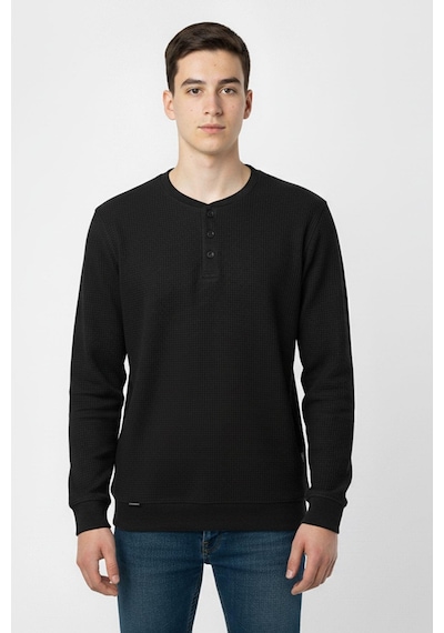 Mevsimlik Düğme Detaylı Bawelna Kumaş Uzun Kollu Erkek Çocuk Sweatshirt-90970 Siyah
