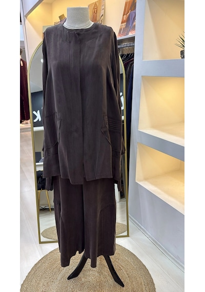 Misswhence Ceket Pantolon Üçlu Takım 39208 Kahve Kahverengi