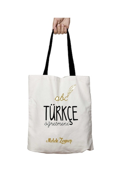 Art Hediye Siyah Kulplu Kişiye Özel Türkçe Öğretmeni Abc Alfabe Yıkanabilir Okul Omuz Çanta Çok Renkli