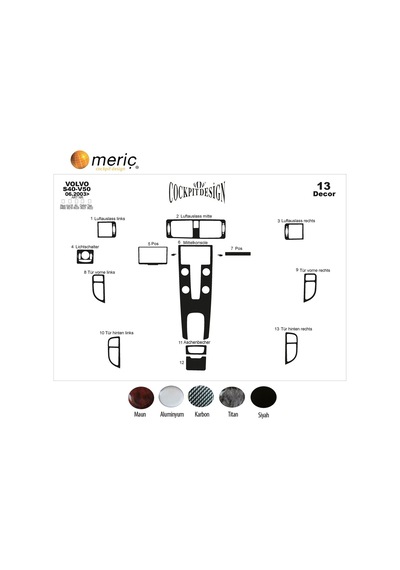 Meriç® Volvo S40 / V50 / C30 Ön Torpido Kaplama 13 Prç 2003-2009 (530157742)