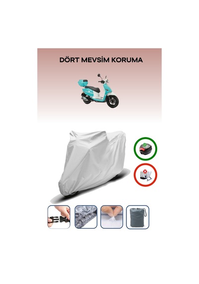 Gri Arka Çanta Uyumlu Rks Neon 125 Uyumlu Motosiklet Brandası Motor Örtüsü