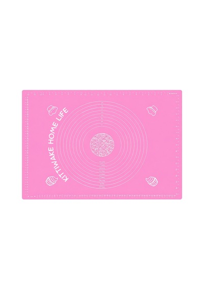 Pembe Silikon Hamur Açma Matı 45x65 Cm + Siyah Silikon Merdane 42 Cm Kaymaz Yapışmaz Hamur Seti