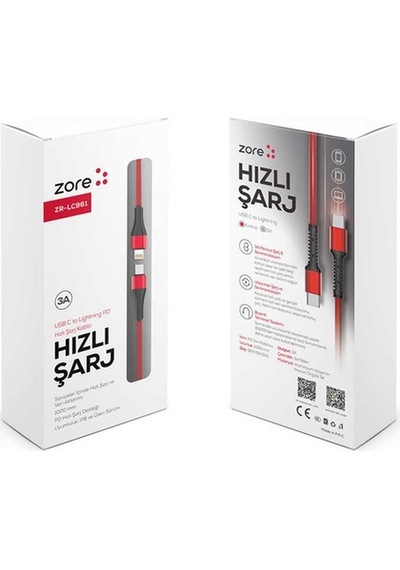 Zore Zr-Lc961 Pd To Lightning Kablo-Kırmızı