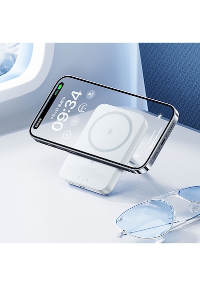 Magsafe Powerbank Benks Mp09 Magnetik Standlı İnce Tasarımlı Powerbank 6000mah 5w Beyaz