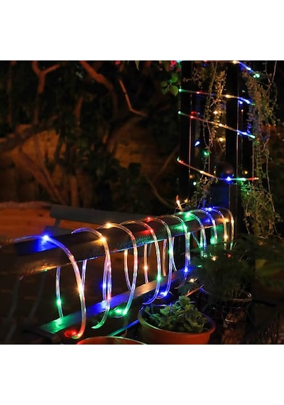 Tr Güneş Enerjili Esnek Şerit Hortum Bahçe Aydınlatması 10 Metre Rgb Çok Renkli