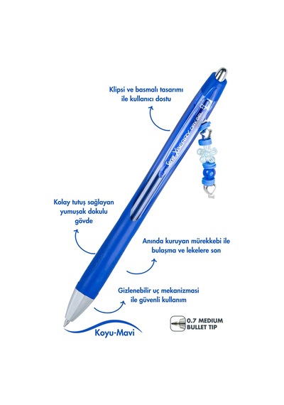 Xberry Jel Kalem Charmlı - 07mm Yuvarlak Uç Mavi