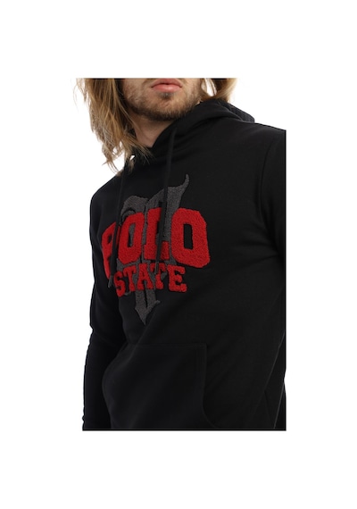 Polostate Erkek Polo State Süzine Nakışlı Kapüşonlu Sweat Siyah