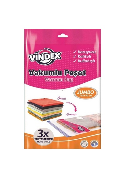 Tr Vindex Vakumlu Giyisi Yastık Yorgan Saklama Torbası Poşeti Hurç - Jumbo - 73x130 Cm. - 1 Paket