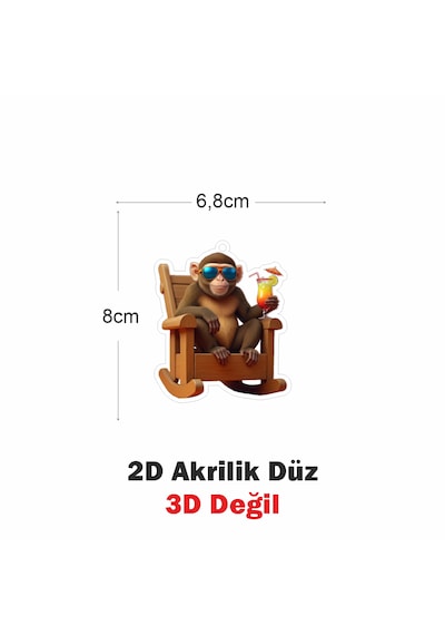 Araba Ayna Süsü, Araba Süsü, Çanta Aksesuarı - Keyifli Maymun - Pleksi Malzeme, Uv Baskılı - 037 8x6 Cm