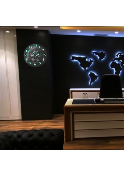 Büyük Dev 35 Cm Baykuşlu Fosforlu Bombe Camlı Sessiz Duvar Saati Çok Renkli