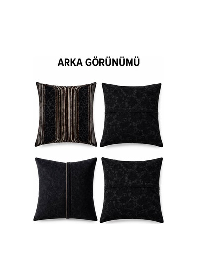 Black Jag Serisi 4'lü Kırlent Kılıfı Seti Twill Kumaş Gizli Fermuar 43x43 Cm Siyah - 916478677 Siyah