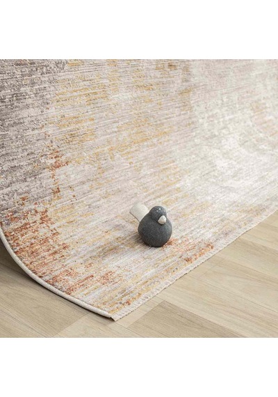 Açık Gri Bej Turuncu Eskitme Desenli Halı - Dk10206tp Açık Bej