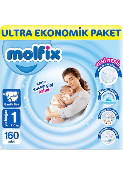 Molfix Bebek Bezi 1 Beden Yenidoğan Ultra Ekonomik Paket 160 Adet 4'lü