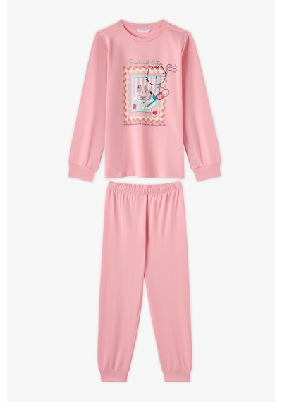 Penti Kız Çocuk Pembe Snailmail Cuties Pamuklu Uzun Kollu 2li Pijama Takımı
