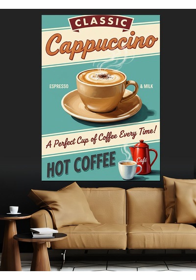 Ahşap Tablo Klasik Cappuccino Kahve Reklamı