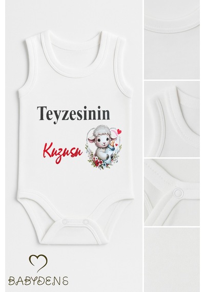 Babyden's Teyzesinin Kuzusu Yazılı Kolsuz Bebek Body %100 Pamuk,çıtçıtlı Yazlık Zıbın,sevimli Kuzu Baskılı Beyaz