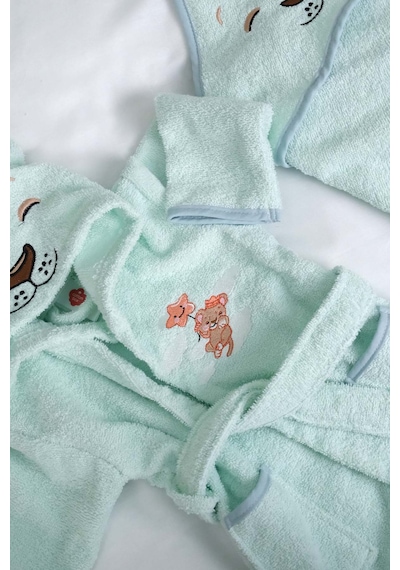 Aslan Mint %100 Pamuk Bebek Banyo Seti 0 - 24 Ay