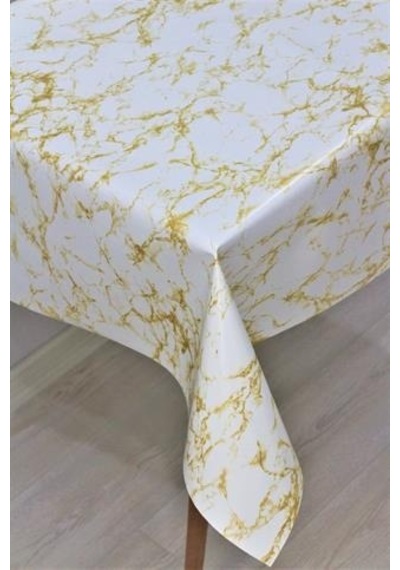 Elyaf Astarlı Silinebilir Pvc Muşamba Masa Örtüsü - Mermer Gold - 1068-2mermergold