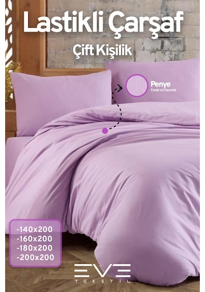Eve Tekstil Fitted Yüksek Kaliteli Penye Kumaş Çift Kişilik Lastikli Çarşaf Lila