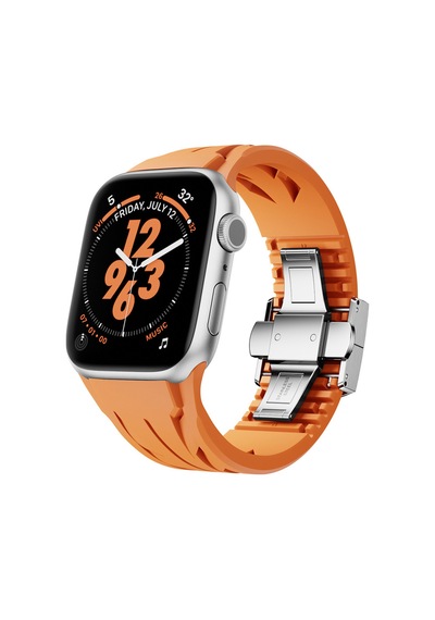 Apple Watch 10 46mm Uyumlu Krd-127 Metal Tokalı Silikon Kordon Turuncu