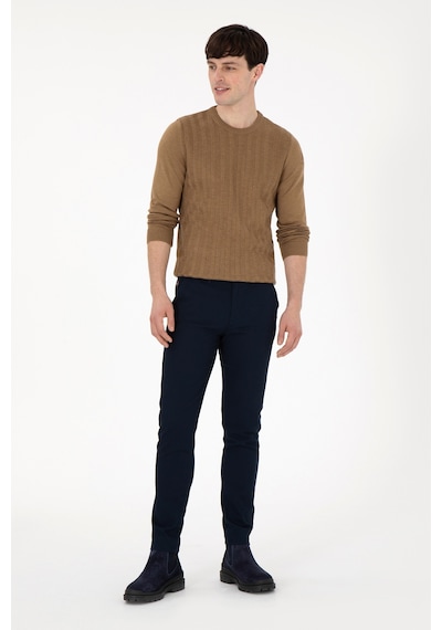 U.S. Polo Assn. Erkek Slim Fit Bisiklet Yaka Haki Melanj Kazak 50292865-VR125