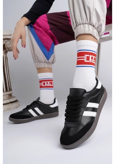 Muggo Gordon Unisex Ortopedik Günlük Bağcıklı Sneaker Spor Ayakkabı - Siyah