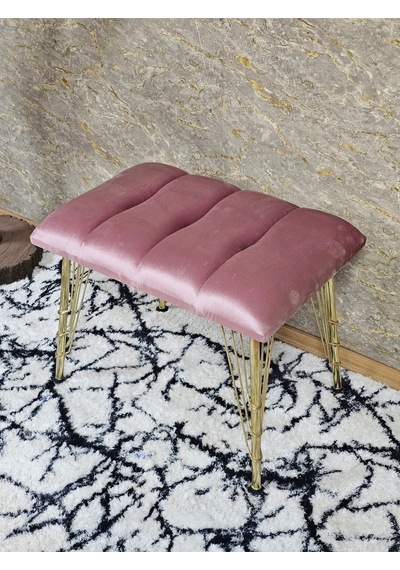 Zafir Metal Gold Tel Ayaklı 60 Cm Puf Bench - Puf - Bench - Oturak - Mutfak Oturağı - Antre Oturağı Pembe