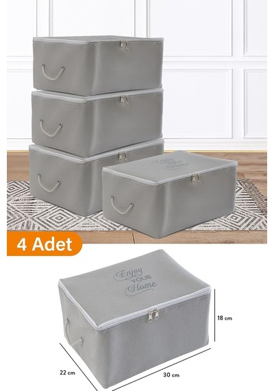 4 Adet - Mini Boy Baskı Detaylı Hurç 30 X 22 X 18 Cm