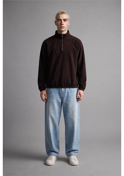 Defacto Yarım Fermuarlı Polar Sweatshirt E8632ax26wnbn337 Kahve-bn337