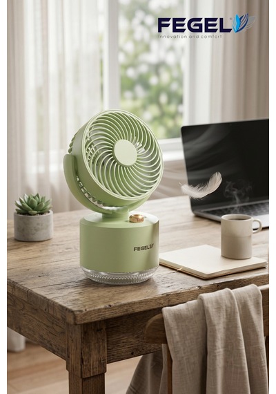 Fegel FG-03 Masaüstü Şarjlı Nemlendiricili Otomatik Dönüşlü LED Işıklı Fan