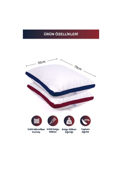 2'li Klimalı Yastık 50x70 Cm Terletmeyen, Hava Alan Mikrofiber Uyku Yastığı Bordo-lacivert Bordo Lacivert
