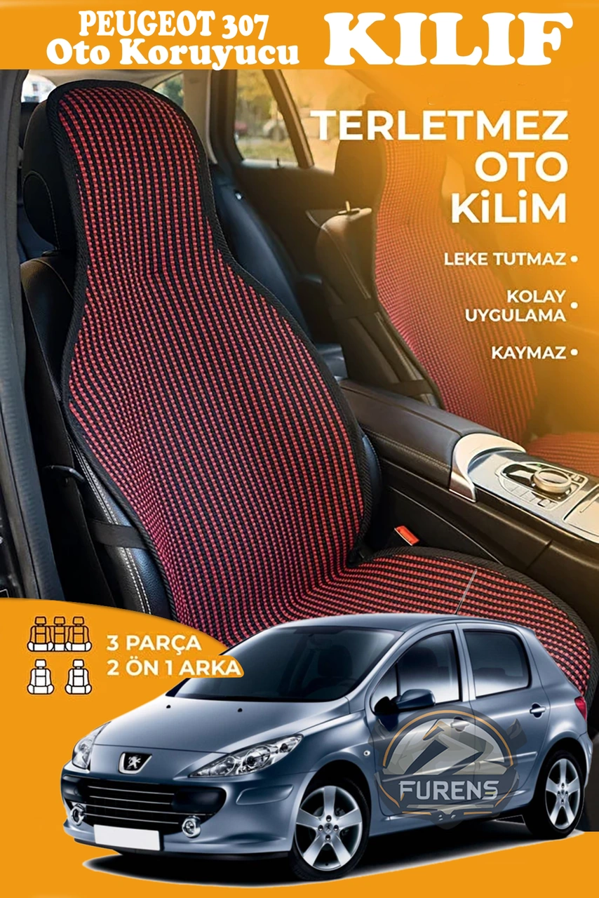 Peugeot 307 Uyumlu Kırmızı Prestij Serisi Dokuma Kumaş Oto Koltuk Kılıfı Ön Tam Arka Alt