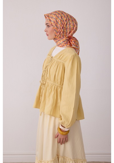 Belli Geometrik Desen %100 Twill İpek Eşarp Be03 Kiremit