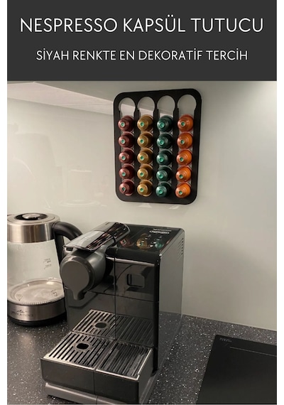 Nespresso Ve Starbucks Uyumlu Duvar Tipi Kapsül Kahve Standı Tutacağı Siyah Kapsül Tutucu Kapsül
