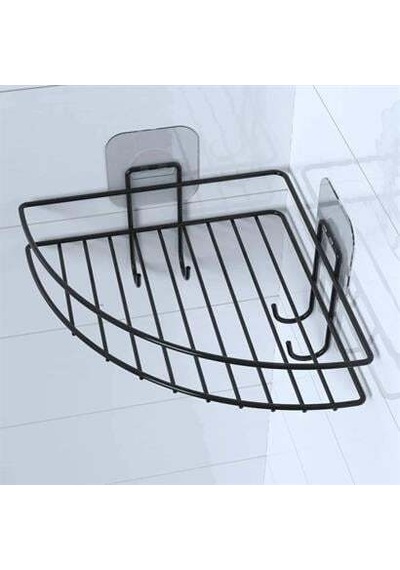 Yapışkanlı Banyo Köşeliği Kancalı Köşe Rafı Duş Şampuanlık Duvar Düzenleyici Organizer Raf - Ap91yt5128yu Siyah
