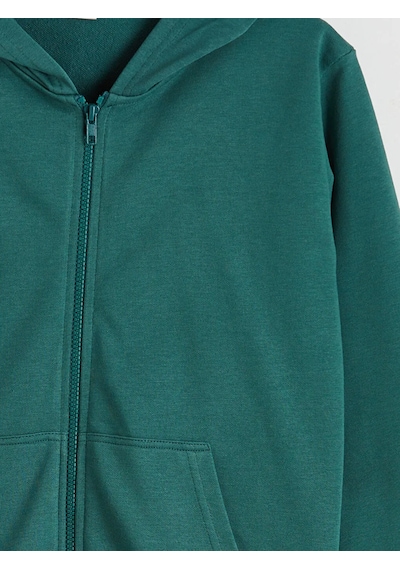Lc Waikiki Yeşil Kapüşonlu Erkek Çocuk Fermuarlı Sweatshirt YESIL