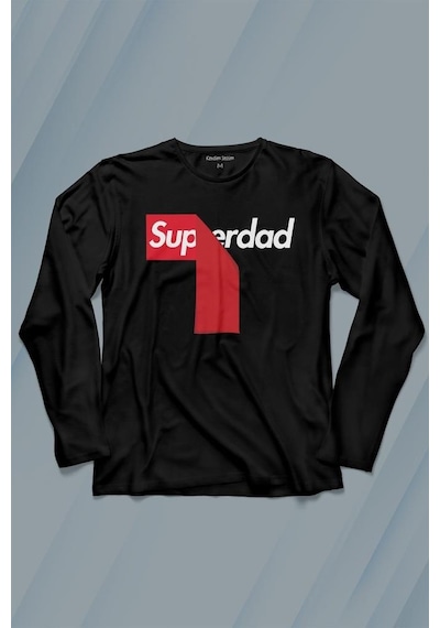 Superdad Etiket Süper Baba Uzun Kollu Tişört Baskılı T-shirt 001