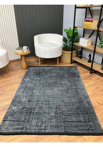 Saraz Halı Şönil Dokuma Kayma Yapmaz Makinede Yıkanabilir Leke Tutmaz Kesme Bohem Kilim Antrasit 2 Antrasit