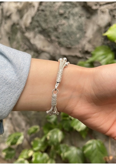 Kazzaze Dorika Boncuklu Gümüş Kazaziye Dört Zincirli Bileklik BIL080