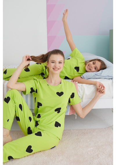Siyah İnci Pamuklu Örme Pijama Takım 24117029 Çok Renkli