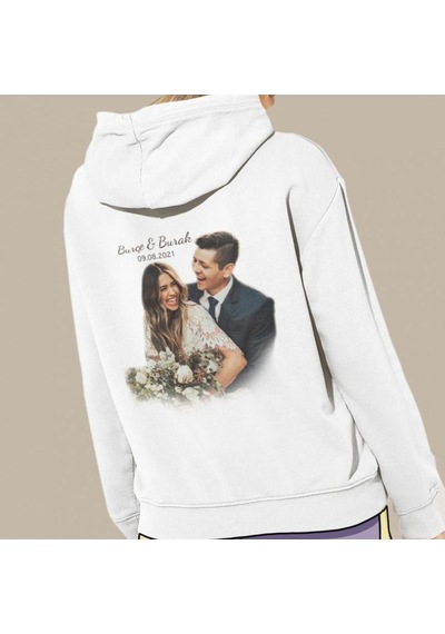 Kişiye Özel Fotoğraf Baskılı Cepli, Kapşonlu Beyaz Unisex Sweats Çok Renkli
