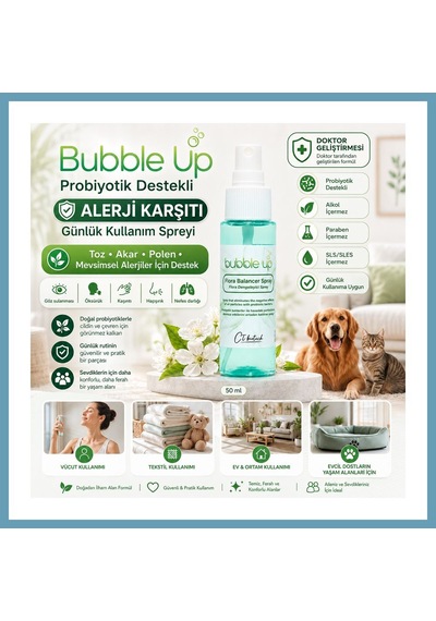 Bezos Bubble Up Kedi Köpek Yaşam Alanları İçin Alerji Karşıtı Sprey 50 Ml Mbt06